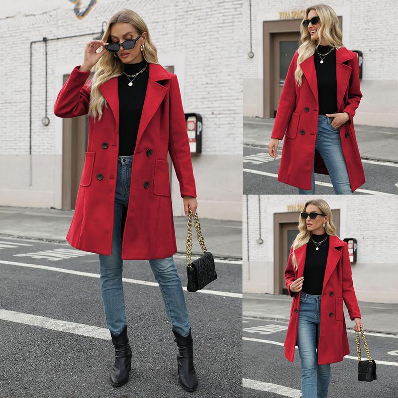 Molitree Women's Winter Wool Blend Camel Mid-Long Coat Notch Double-Breasted Lapel Jacket Outwear Womenswear Tops Minimalist Collared Casual Button Molitree Women's Winter Wool Blend Camel Mid-Long Coat Notch Double-Breasted Lapel Jacket Outwear Womenswear Tops Minimalist Collared Casual Button