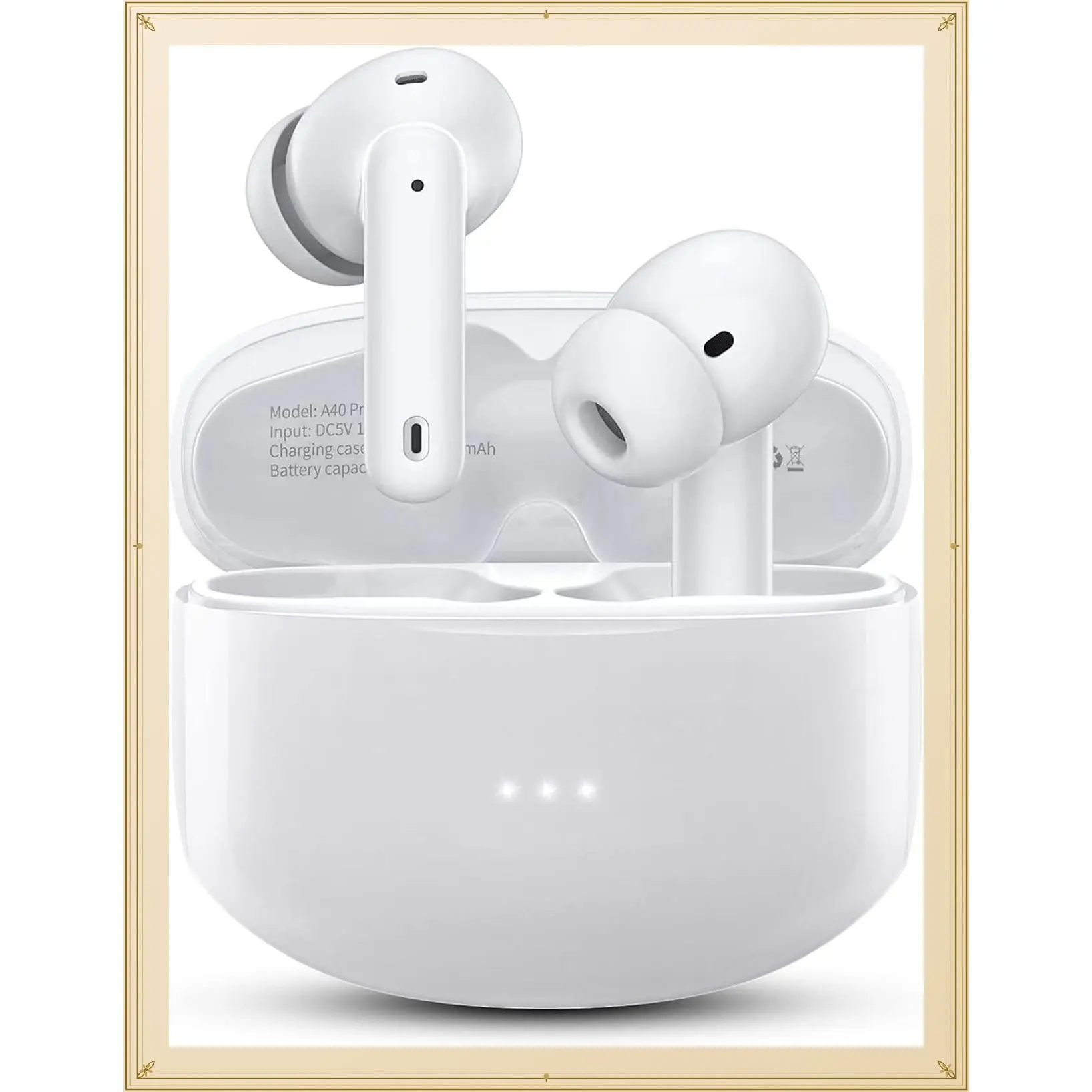 A40 Pro Wireless Earbuds, 50Hrs Playtime, Built-in Noise Cancelling Mic, IPX7 Waterproof, Stereo Sound, Charging CaseGift