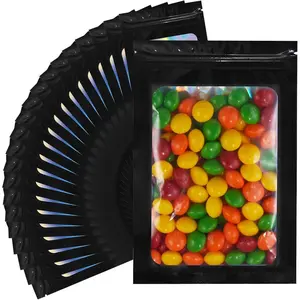 100 Pack Resealable Bags Clear Holographic Bags Smell Packaging Baggies,Mylar Bags for Food,Bags for Small Business,Snack, Cookie, Jewelry Sample, Candy, Gift (Black, 3.1*5.1 inch)