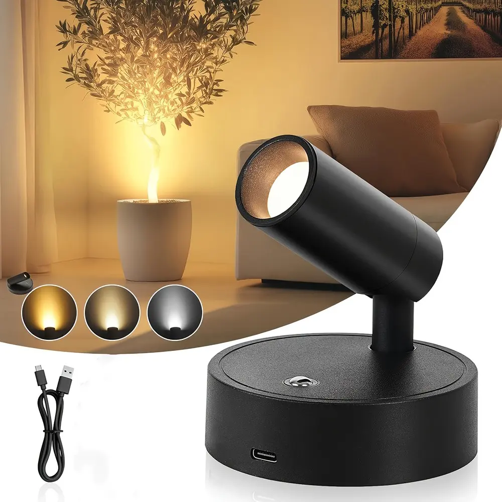 Wireless LED Spotlight Indoor, Rechargeable Uplighting Indoor, Lighting Modes Adjustable, 350° Rotate, Battery Powered Ceiling Spotlight for Artwork Painting Picture Lights, Home Decor Light, Wall Light, LED Room Lights, Interior Led Lights