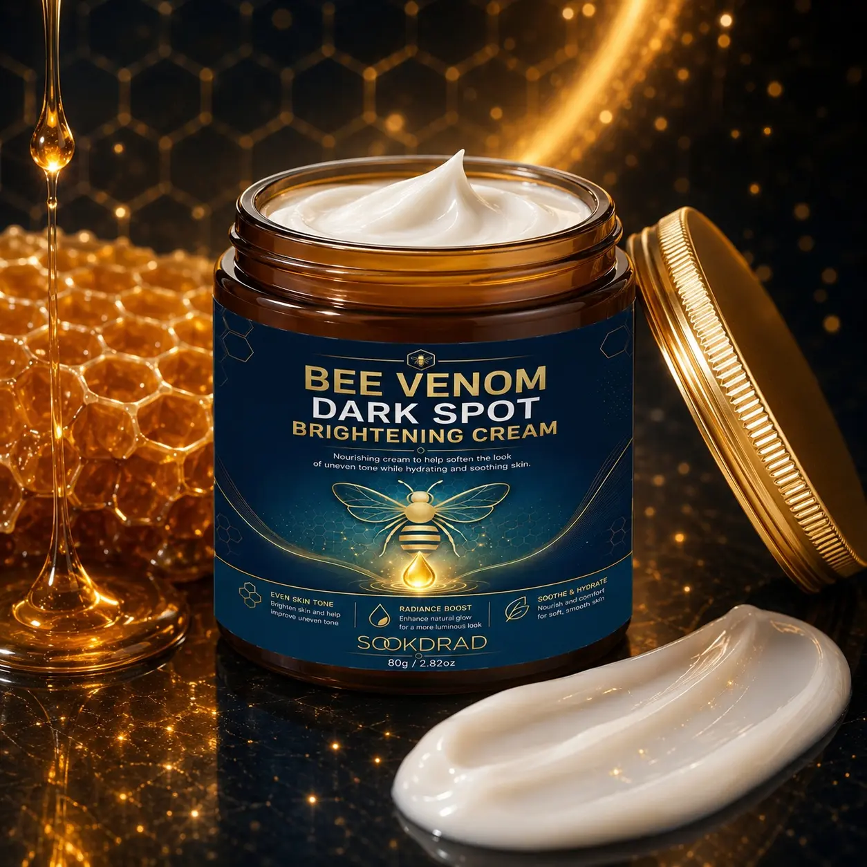 Bee Venom Dark Spot Brightening Cream, Even Skin Tone, Hydrate, Soothe, Nourish, Boost Radiance, All Skin Types, 2.82oz, Daily Skincare, 80g