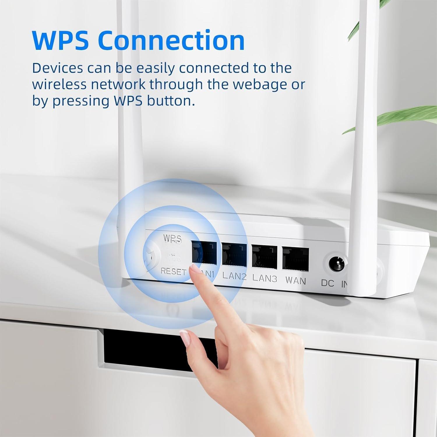 N300 WiFi Router 2.4G Easy Setup  Internet Network Router, Supports  Repeater, WISP, Up to 300Mbps for  and Office