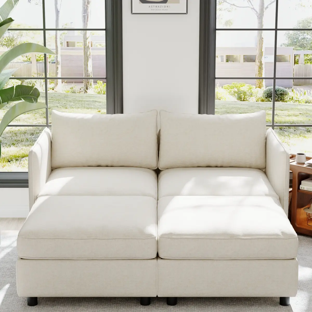 Mid-Century Modern Sectional Loveseat Chaise Longue - Sponge Cushion, Wood Frame, Comfy, Space-Saving, Storage, Plastic Clip, 250 lbs/Seat Capacity, 68.00in x 63.00in x 32.00in, Assembly Required, Compact Indoor Sofa for Small Living Rooms