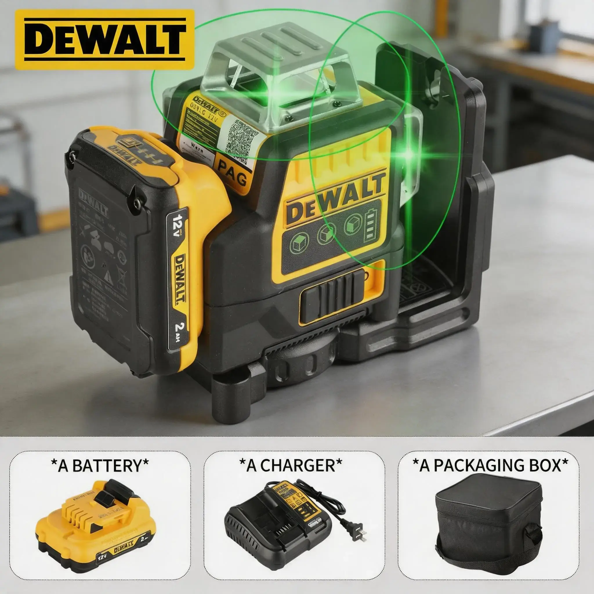 DEWALT 089LG 12V Lithium Battery 3 Sides 360 Degrees 12 Lines High-precision laser level for home improvement, woodworking construction projects or DIY projects leveler tool