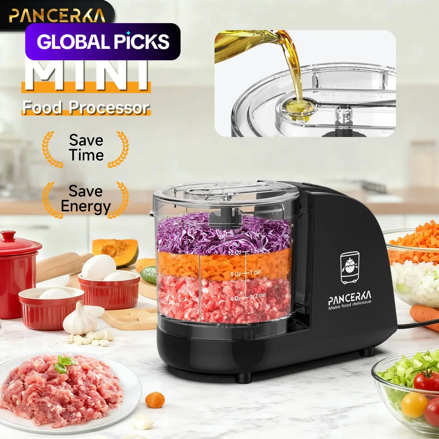 Electric Vegetable Chopper, Veggie Chopper & Food Processor, 1.5 Cup Capacity, for Dicing, Mincing, Pureeing, Efficient Kitchen Tool