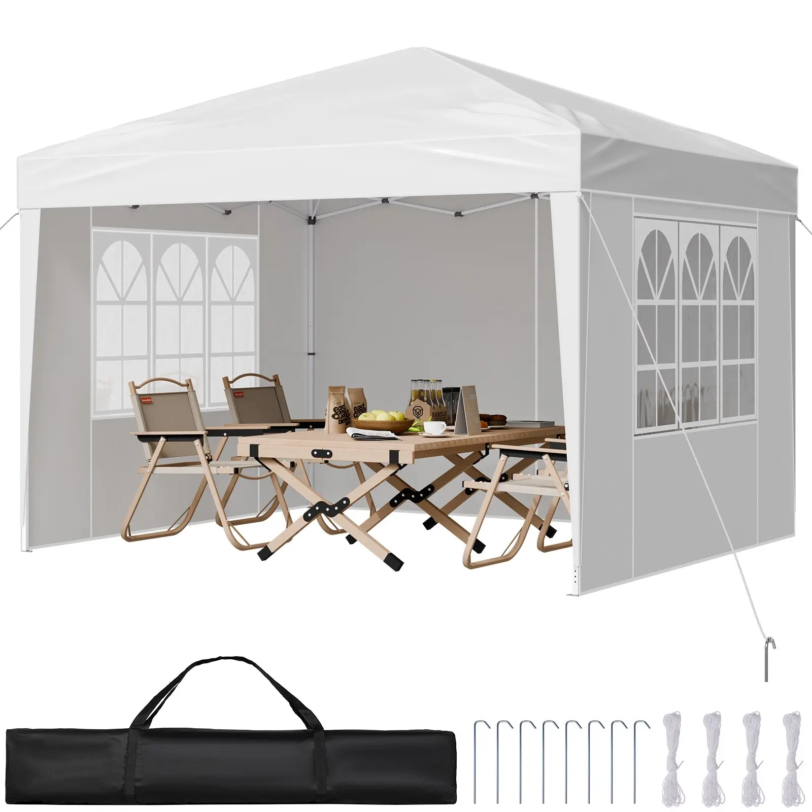 VEVOR 10x10 FT Instant Setup Pop-Up Canopy Gazebo, 3 Sidewalls, 2 Ventilated Windows, Height-Adjustable Cover, Portable Outdoor Shelter for Party, Backyard, Patio, Parking