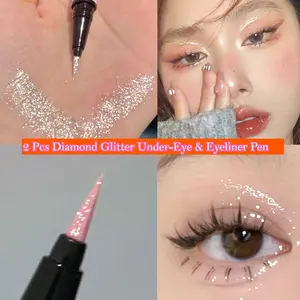 2pcs Diamond Glitter Dual-Use Eyelid & Under-Eye Highlighter Pen, Ultra-Fine Tip Shimmer Highlight Eyeliner Liquid, Natural Long-Lasting Smudge-Proof Sparkling Eye Makeup