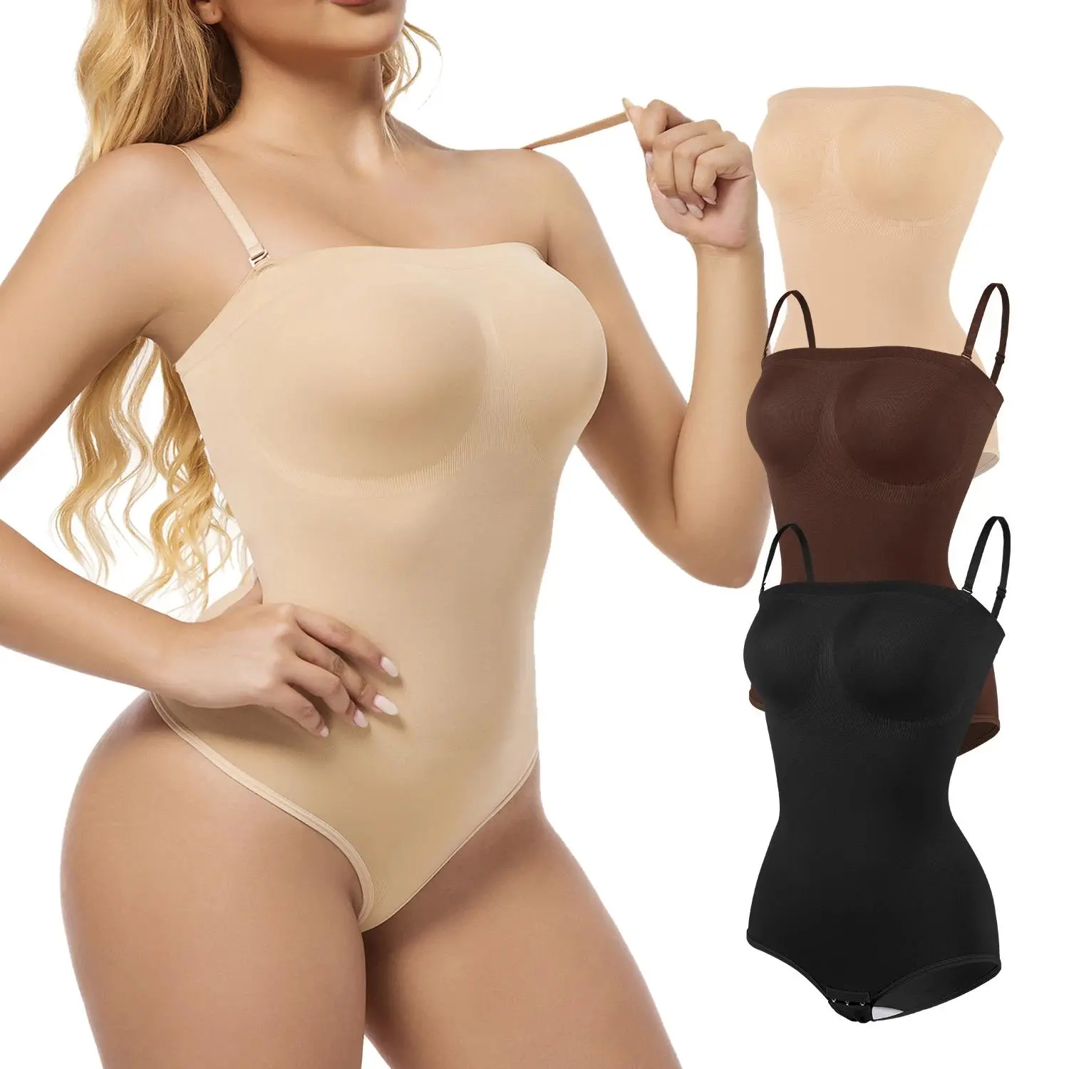 Women's Seamless Shapewear Bodysuit with 360 Control, Strapless Backless Full Body Shaper, Butt Lifter for All Day Body Slimming, Elastane, 360 Degrees Control, All Day Wear, Full Body Slip Shaper, Light Control