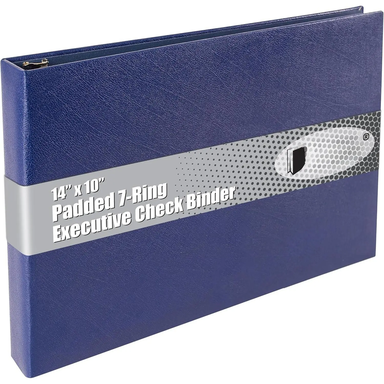 7 Ring Executive Check Binder with Zipper Pouch, Padded Blue Textured Cover, for 9" x 13" 3 Per Page Business Checks, 600 Check Capacity Checkbook Holder