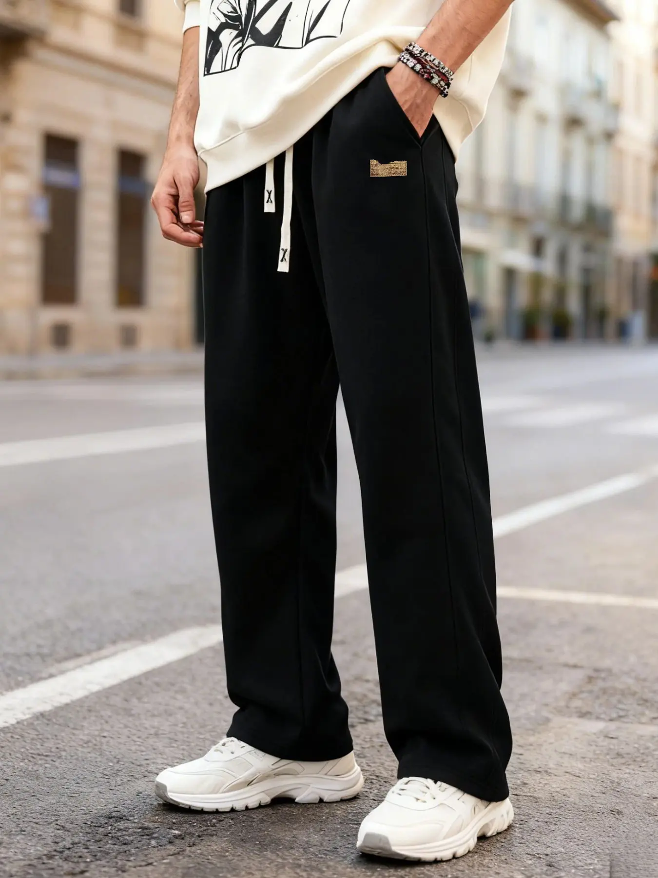Men's Casual Sport Pants, Elastic Drawstring Waist, Plain H-Type, Long/regular Length, Suitable for Gym, Running, Daily Wear, All Seasons