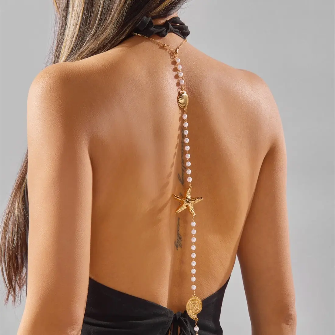 Boho Beach Body Chain for Women, Starfish Conch Pearl Back Chain Jewelry, Summer Bikini Waist & Chest Harness Necklace, Y2K Vacation Resort Outfit Sexy Layered Body Jewelry Adjustable Accessories