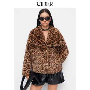 Cider Faux Fur Leopard Print Collar Metal Button Jacket SummerFinds