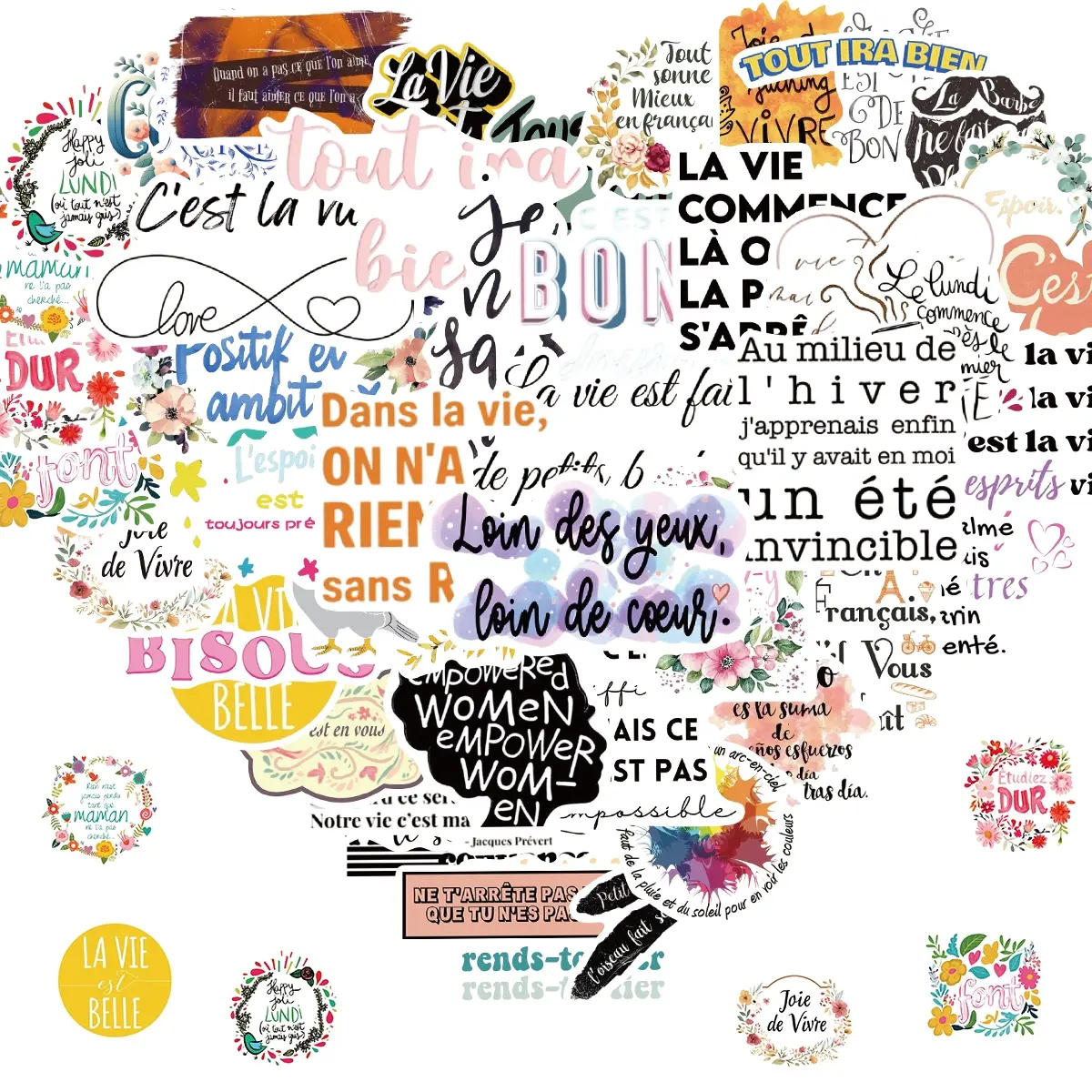 50 PCS French Inspirational Stickers for Teens Adults Kids, Motivational French Stickers for Students Teachers, Vinyl Positive French Gifts Water Bottle Stickers