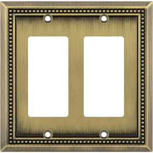 Sunken Pearls Heavy Duty Decorative Wall Plate Switch Plate Outlet Cover (Double Decorator, Antique Brass)