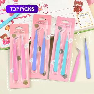 mini tweezers set, 2 counts/set multifunctional mini tweezers, diy scrapbooking tool for cosmetic, eyebrow trimmer, eyelash extension tweezers, creative daily tweezers for home school office
