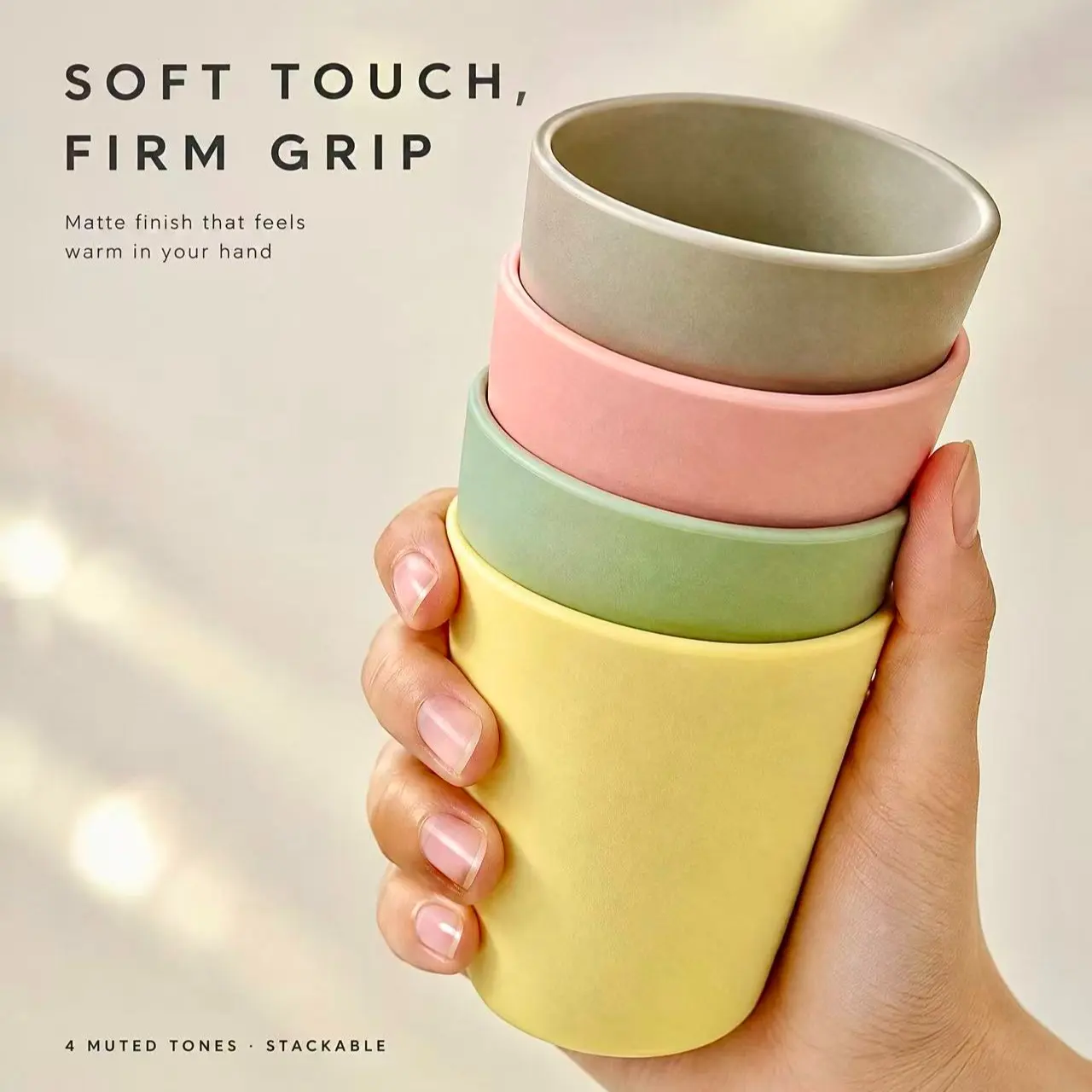 Food-Grade PP Reusable Water Cups, 4pcs Set, Stackable Portable Drinking Cups, Ideal for Home, Outdoor, Party, Camping