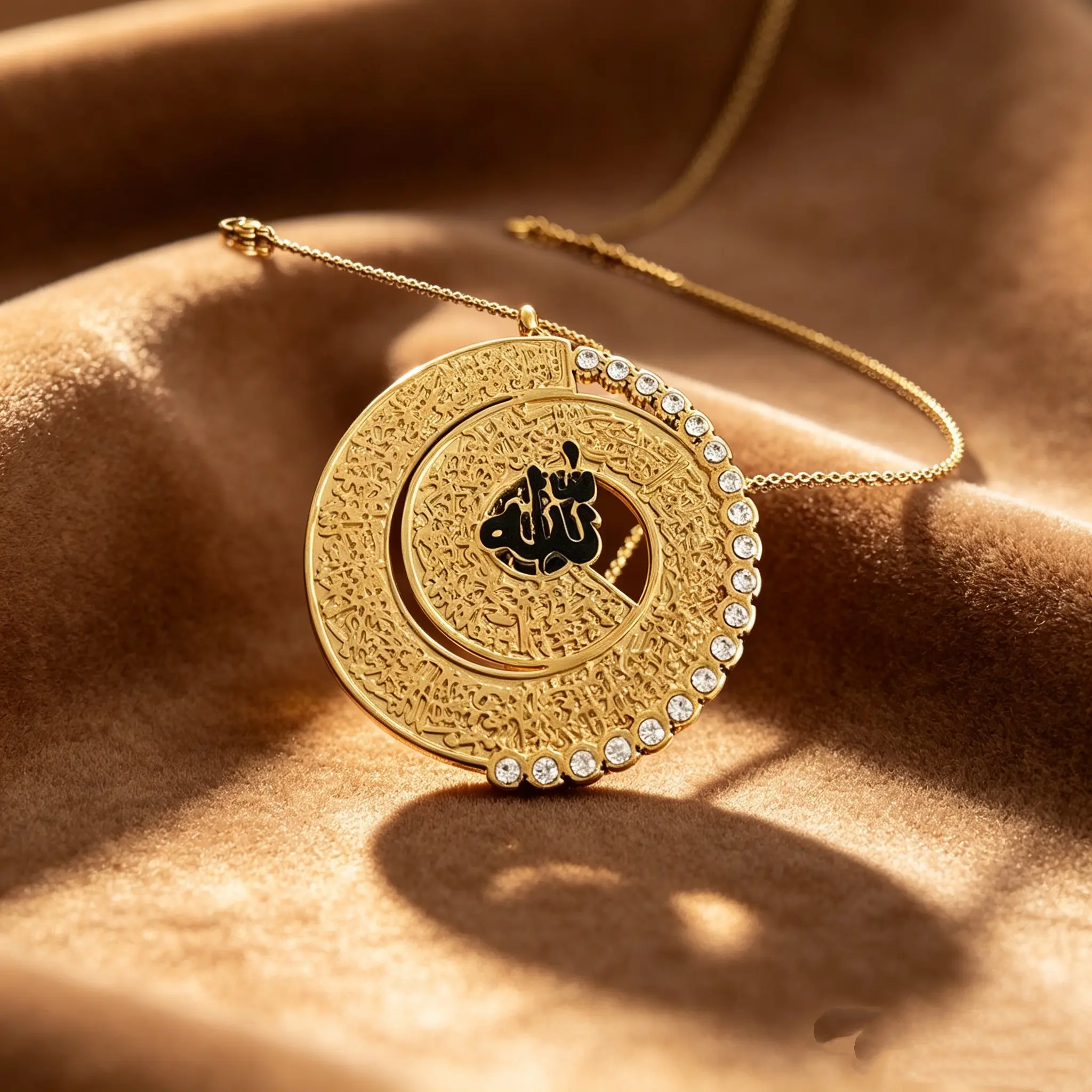 Vintage Circular Throne Quran Pendant, Muslim Islamic Jewelry, Allah Name Design, Elegant Women and Girls Accessories, Perfect Gift