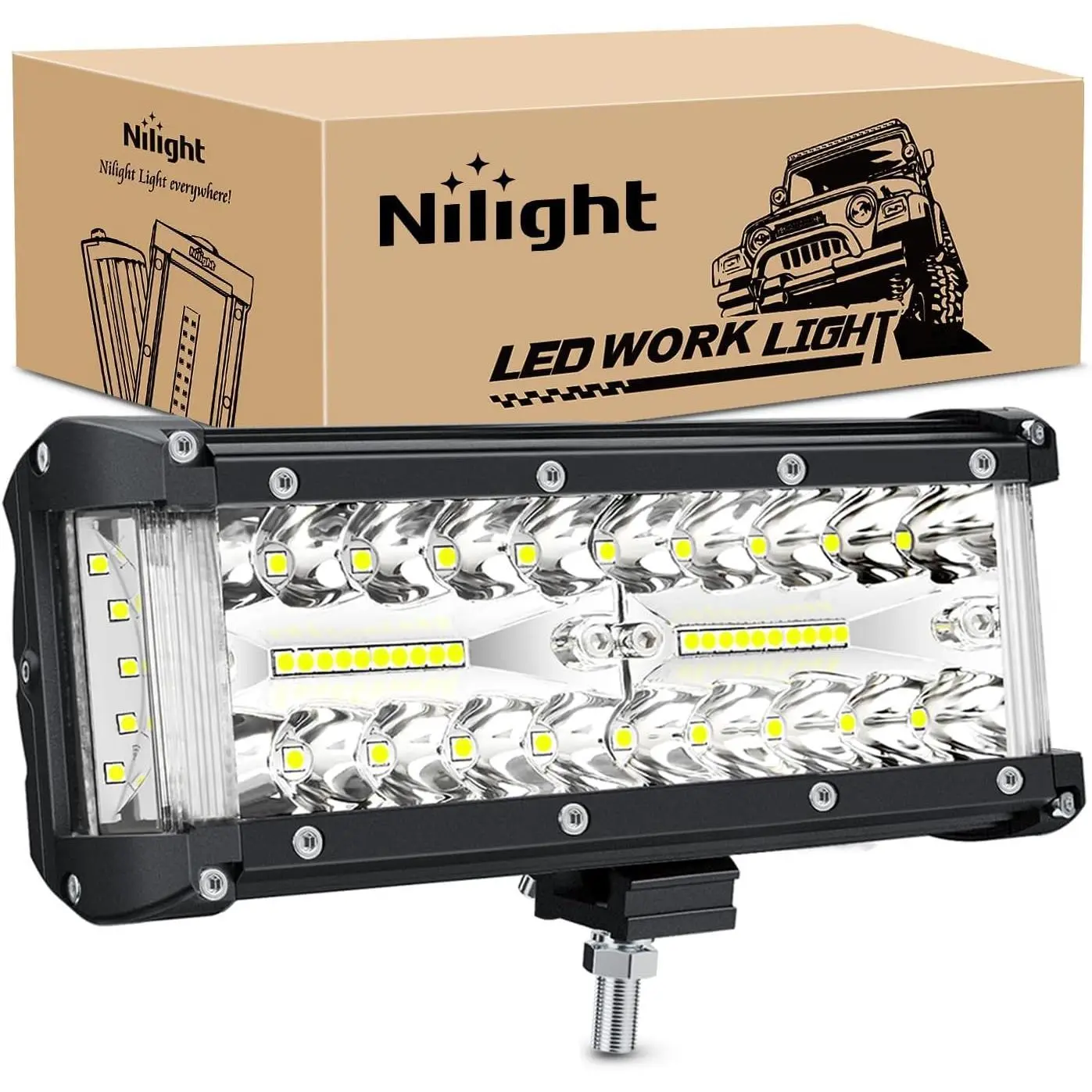Nilight Side Shooter Light Bar 7 Inch Triple Row Spot Flood Combo Work Off Road Lighting on Truck SUV ATV UTV