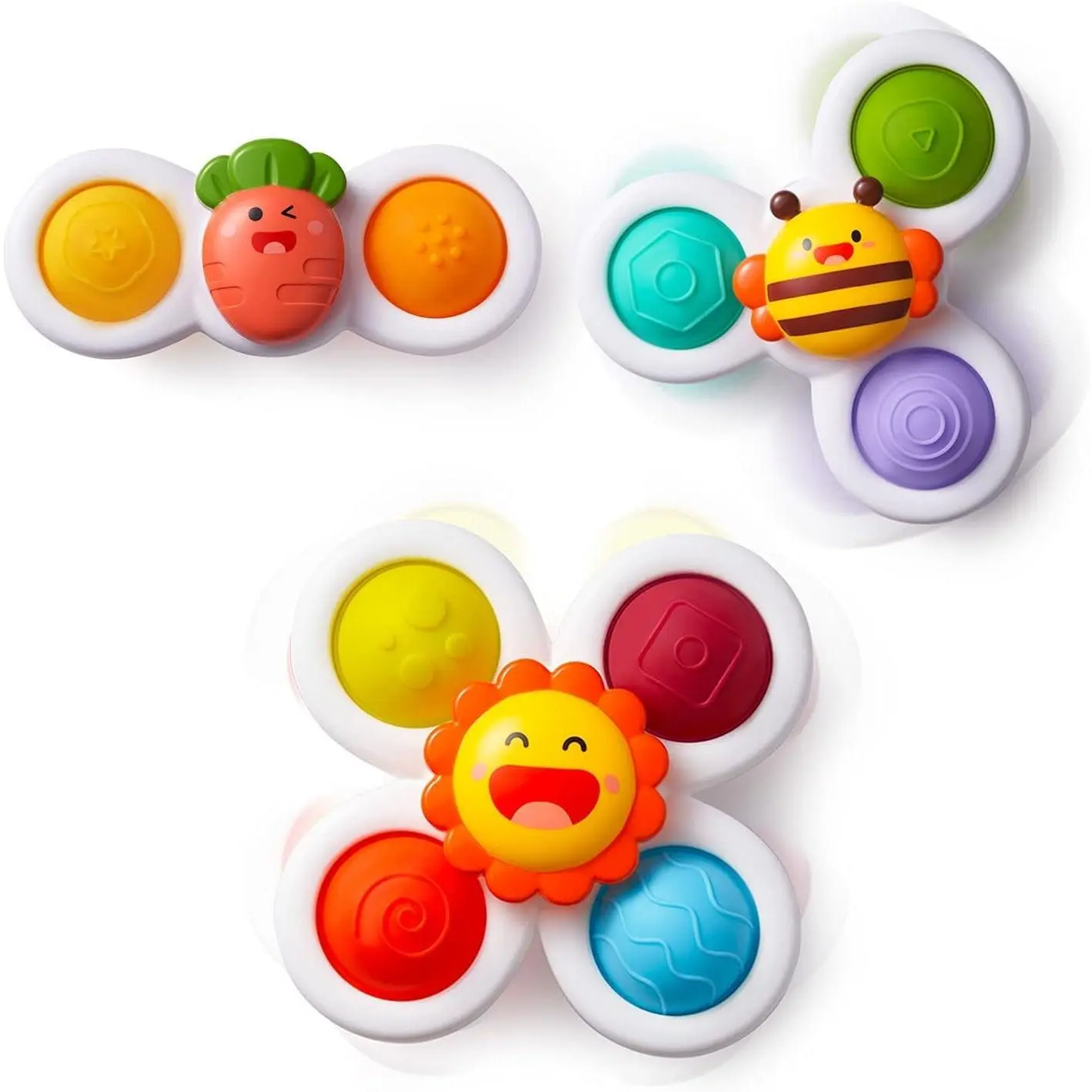 Silicone Strong Suction Cup Spinning Sensory Bath Toys for 10+ Months Babies - Compact, Safe Road Trip Airplane Car Travel Toys, Christmas Stocking Stuffers for Toddlers, Girl, Safety, Window