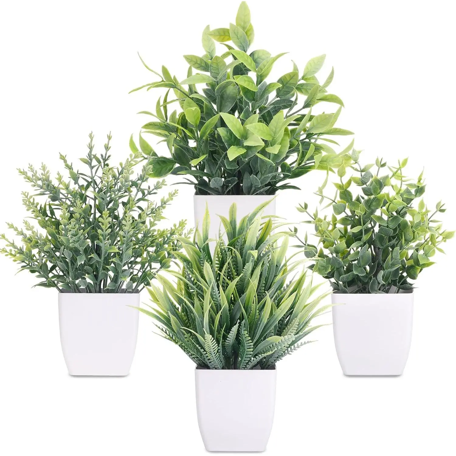 4 Packs Small Artificial  Mini White Potted Greenery Bathroom Accessories Decorations for Desk Bathroom Office  Room  Decor Indoor