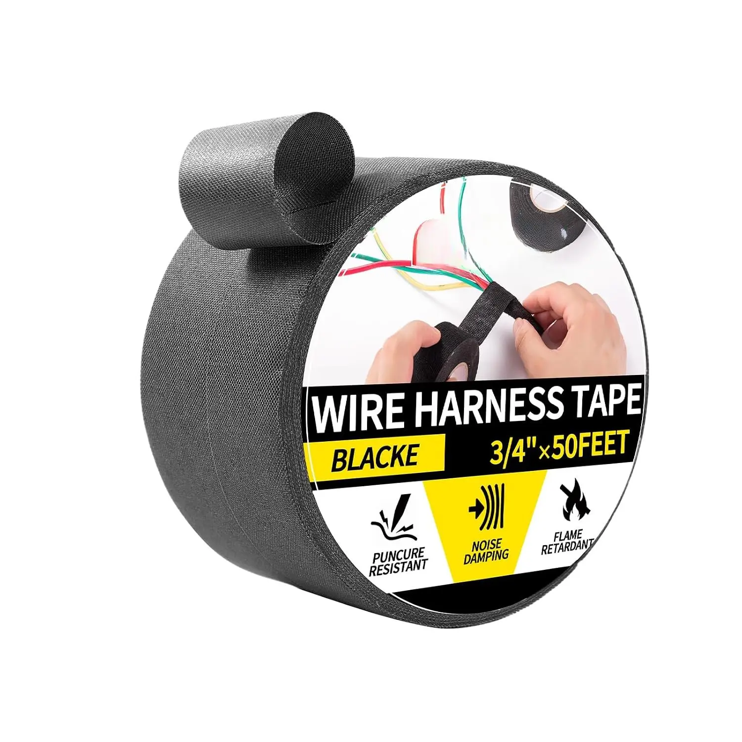 Wire Harness Electrical Tape Black Friction Tape 3/4” x 50’ 2Rolls | Heat resistant wire loom tape, insulation automotive wire wrapping tools,   management protection, flame retardant