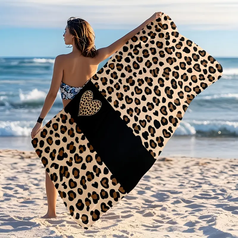 Leopard Heart Print Beach Towel, Ultra-Fine Fiber, Quick Dry Sand-Free Lightweight Oversized Bath Towel for Beach Travel Pool Camping quick-dry spa personalized custom multifunctional body soft large essential