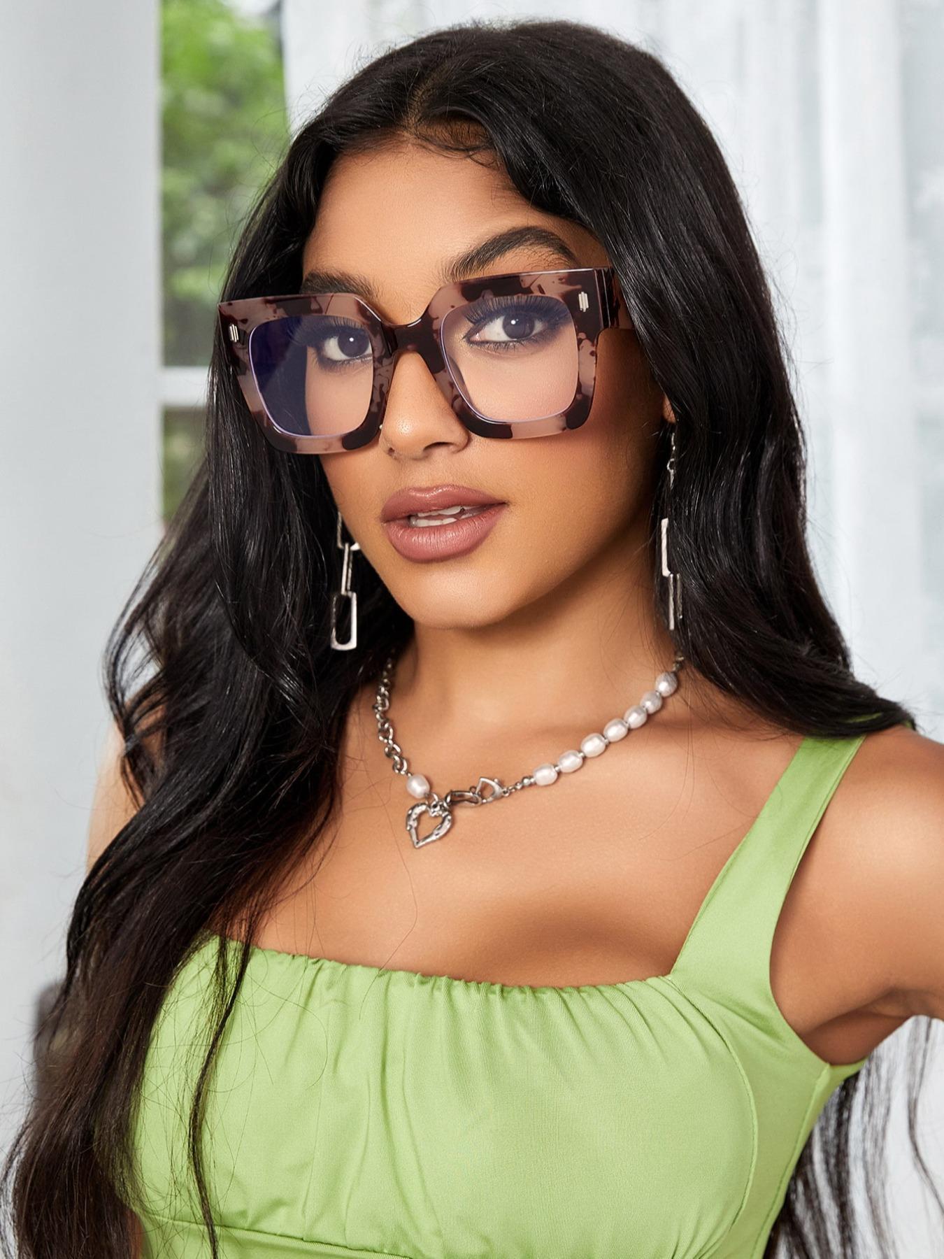 Simple Anti-blue Light Eyeglasses for Everyday Use, All Seasons Square Frame Fashion Eyeglasses, Casual Matching Travel Accessories, Stylish Square Frames, Leopard Pattern Eyeglasses