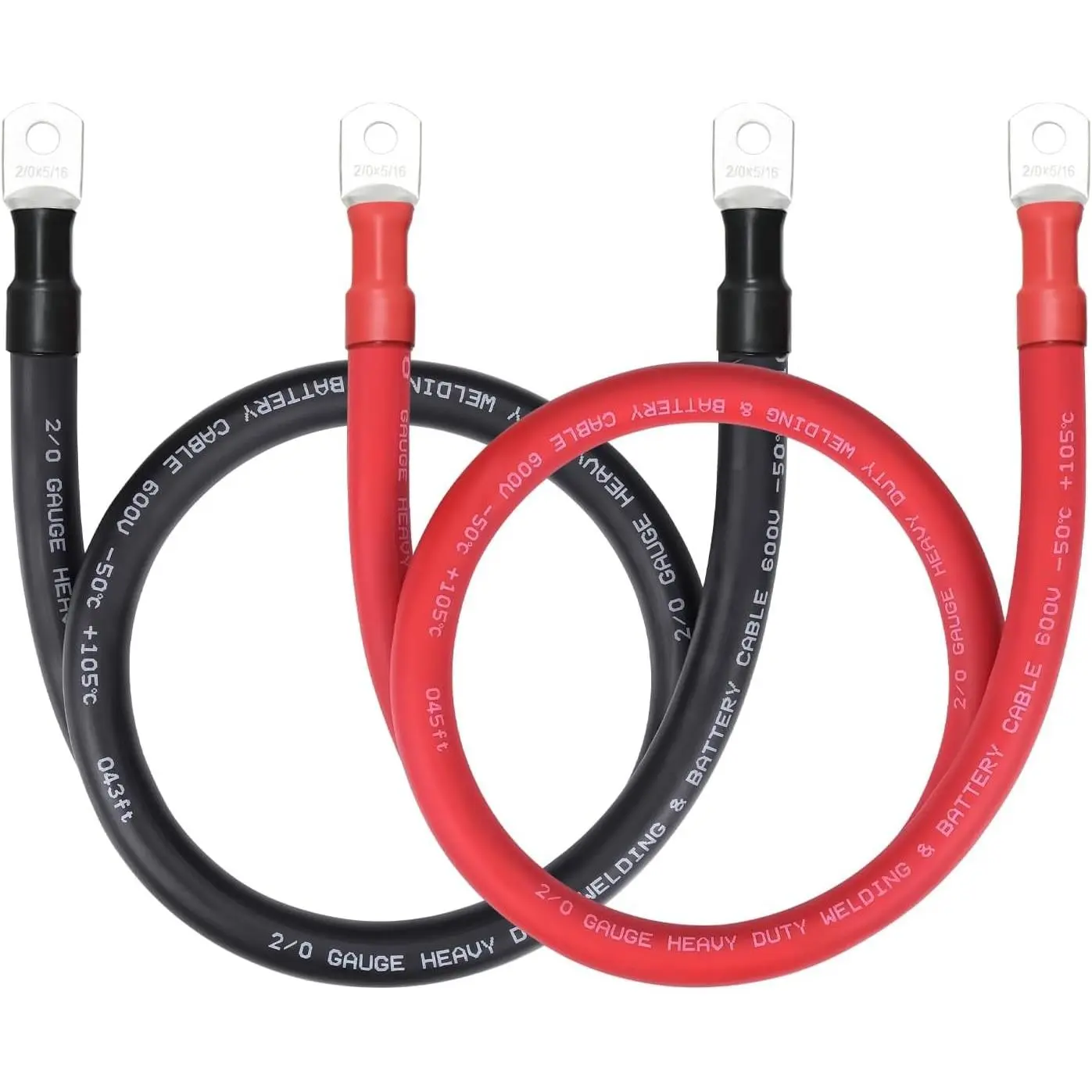 2/0 AWG Battery Cable 3FT with 5/16" Lugs for Cars, RVs, Trucks, Motorcycles, Boats, Solar Panels