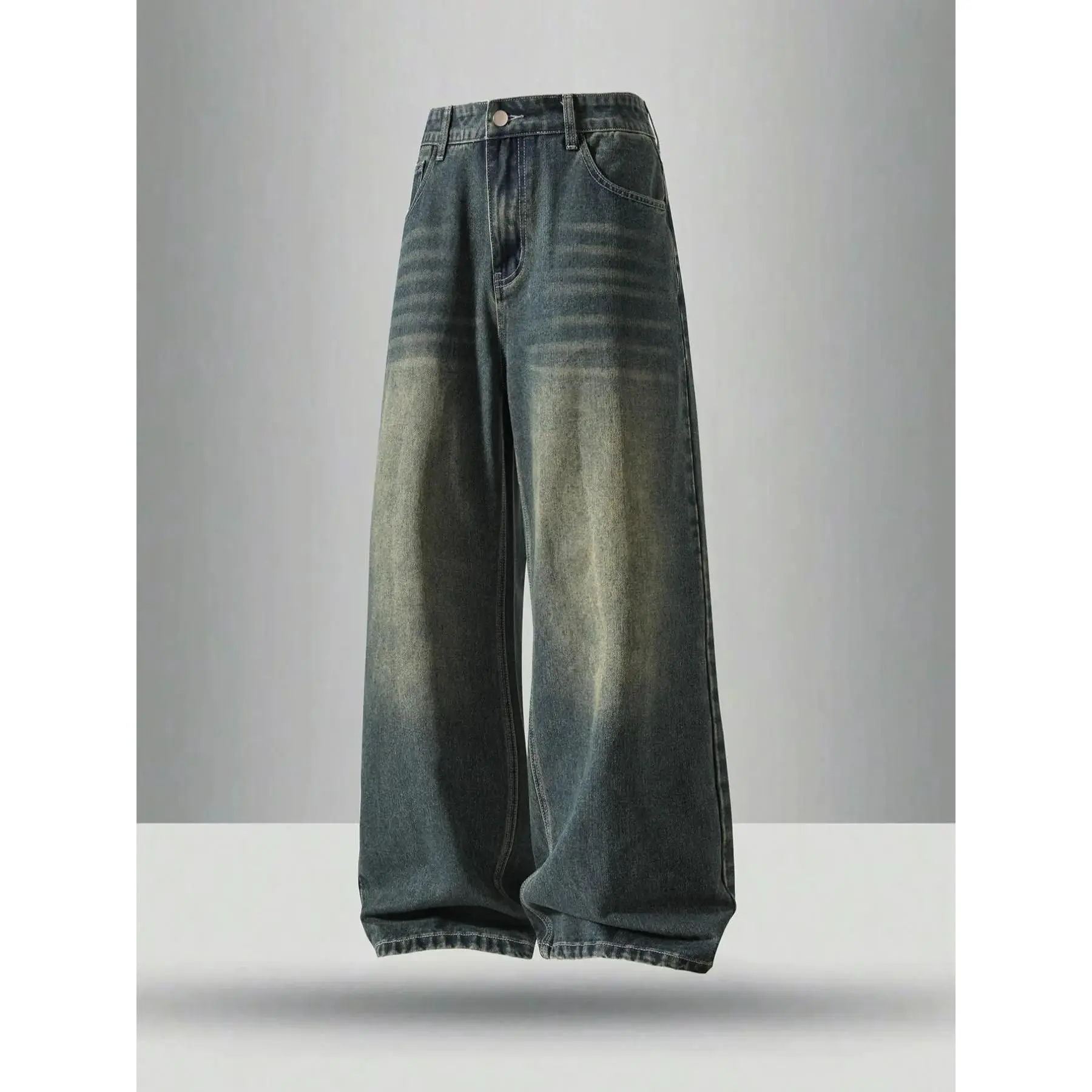 Men's vintage washed loose straight-leg jeans, casual four-season street style, zipper fly, plain pattern, Pocket, daily wear denim pants. If you prefer a looser fit, order one size larger.