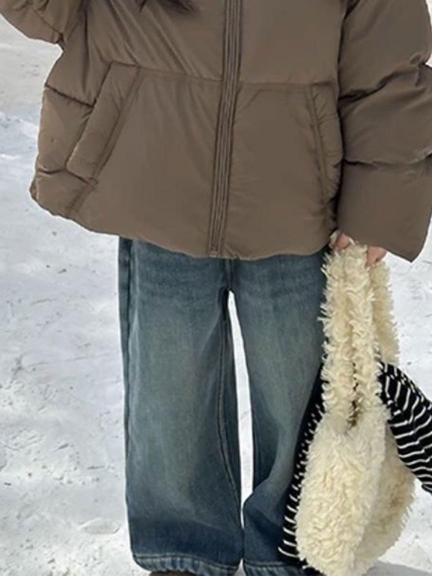 Girls' Fleece-Lined Thickened Warm Casual Washed Pants |         Autumn and Winter New Style, Loose Straight-Leg Silhouette, Elastic Waist, Long Length, Perfect for Going Out