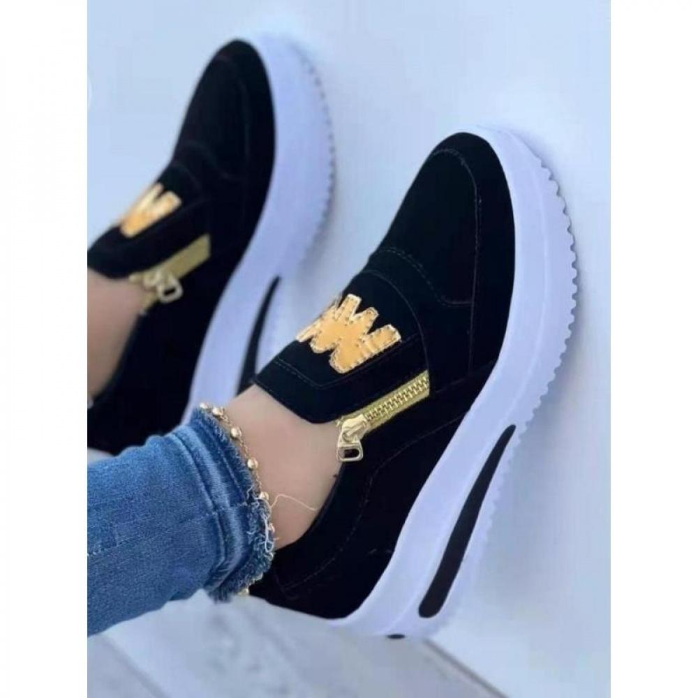 Women's Fashionable Letter Design Zipper Wedge Sneakers, Shoes for Women, Casual Comfortable Sports Shoes for Daily Wear, Female All-match Round Toe Shoes for Daily Wear
