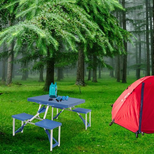 One-piece Portable Folding Table with Stool for Camping Picnics, All-in-One Compact Design Lightweight & Foldable Suitcase Style