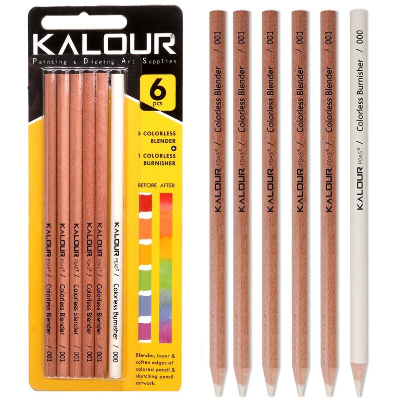Colorless Blender & Burnisher Pencils Set, 6counts/set Non-pigmented Wax Based Pencil For Blending & Softening Edges, Art Supplies For Artists & Beginners