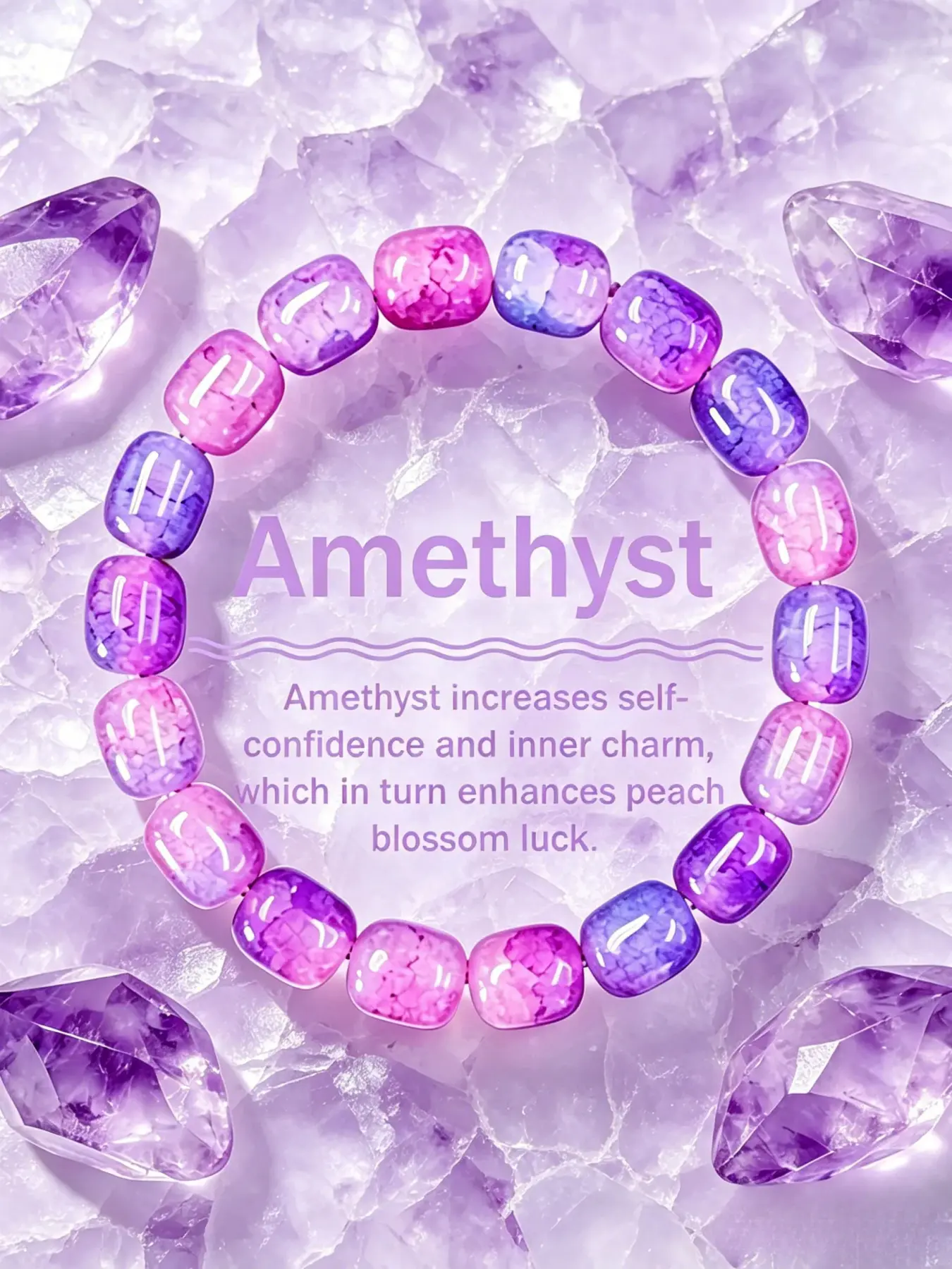 Pink Lavender Square Gradient Amethyst Bracelet, Elegant Daily Stack Jewelry, Charming Sentimental Gift Boosting Self Confidence & Romantic Luck, Dainty Present for Birthday, Date & Holiday Gifting