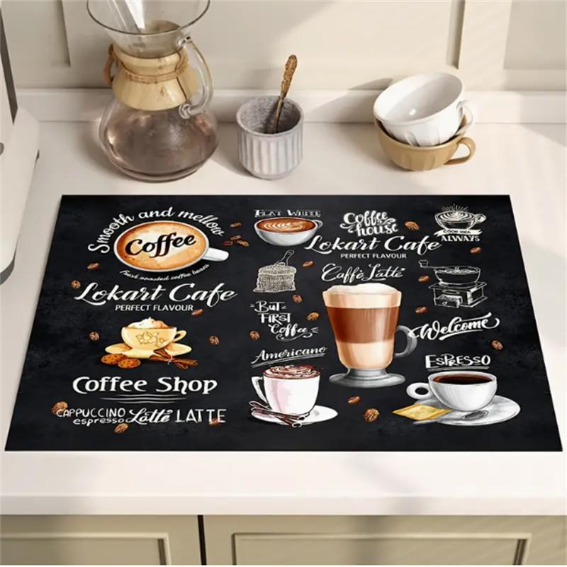 Coffee Theme Pattern Kitchen Countertop Mat, 1 Count  Non-slip Coffee Machine Mat, Absorbent Kitchen Countertop Mat, Kitchen Decor, Housewarming Gift, Coffee Table Mat