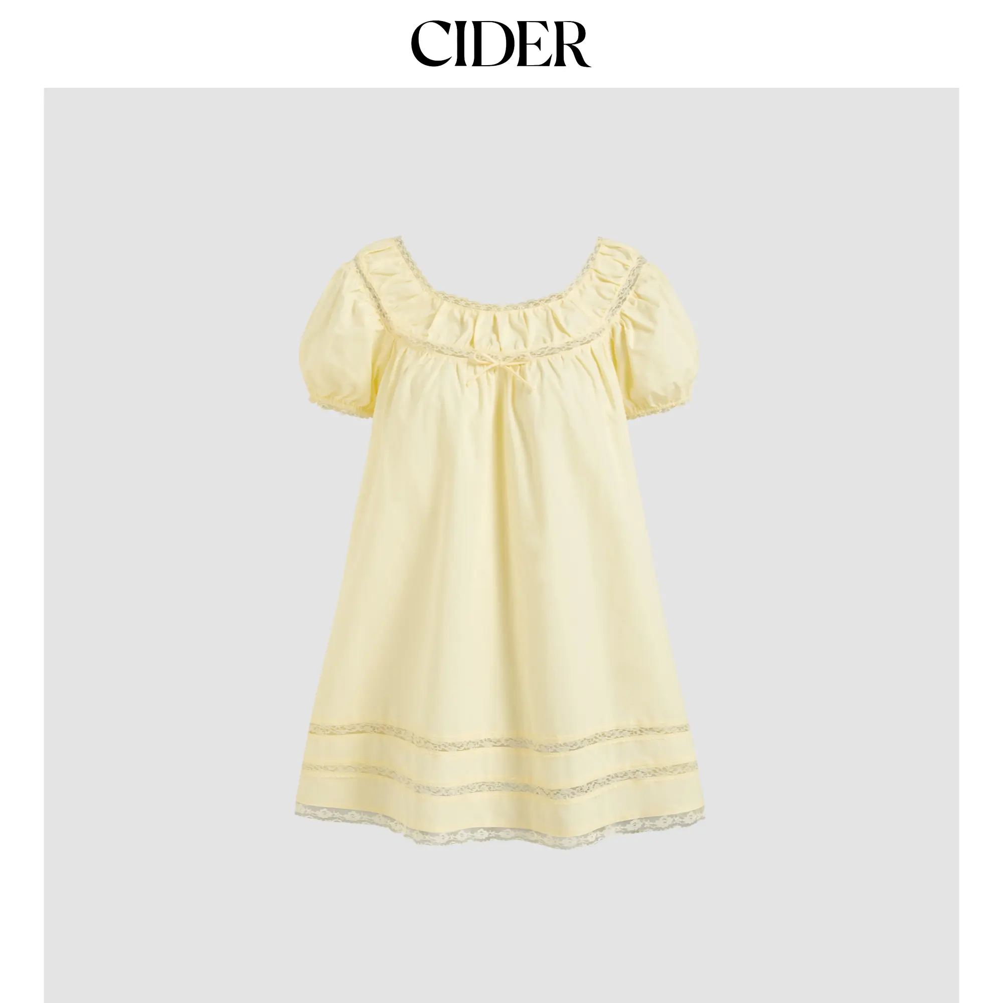 Cider Lace Trim Bowknot Puff Sleeve Mini Babydoll Dress SummerFinds