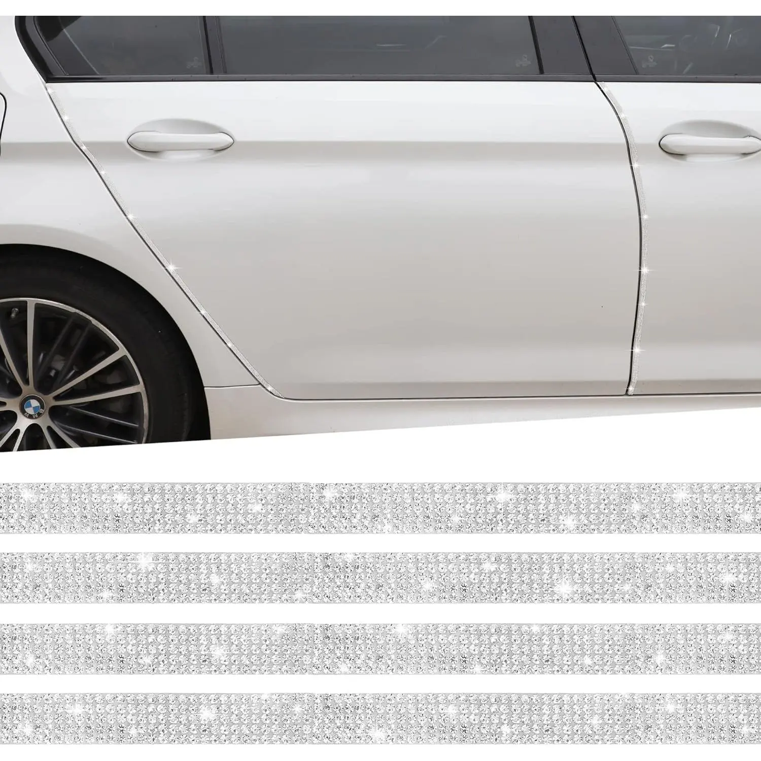 Bling Car Door Guard Crash Bumper Crystal Anti-Scratch Strip Sticker Crystals Car Door Bumper Protector Accessory DIY for Interior and Exterior Decoration Styling Accessories WhiteGift.