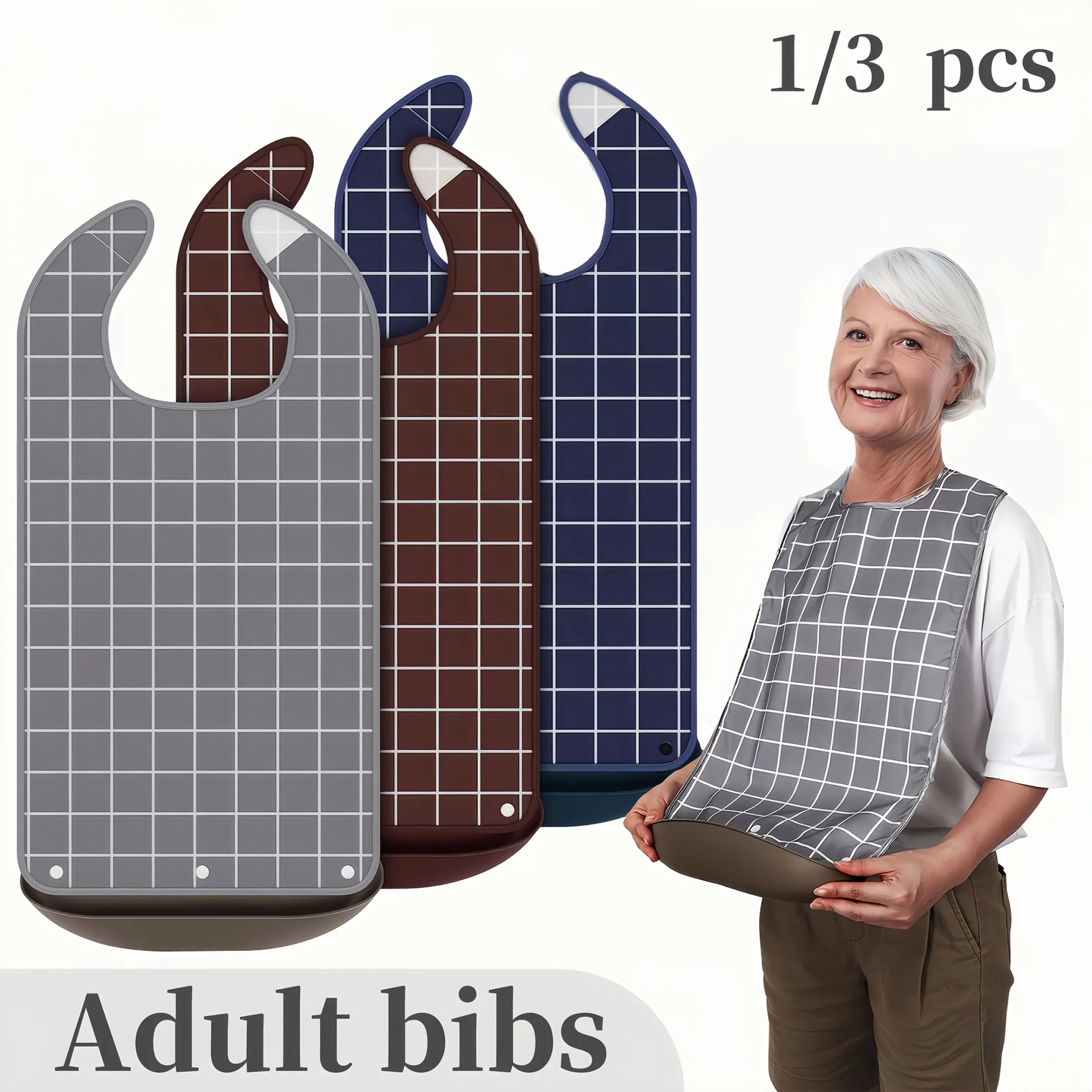3-Piece Adult Apron with Detachable Food Crumb Collector, Unisex Meal Clothing Protector, Essential Kitchen Gear for Men and Women