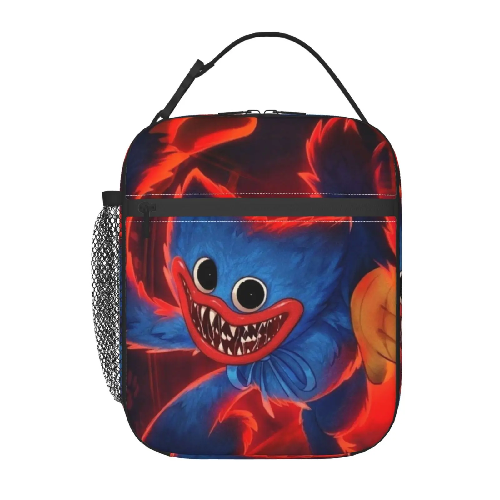 Kids' Unisex Huggy Wuggy Polyester Zip Thermal Insulated Multi-Function Food Bag - Reusable Portable Hot-Cold Tote, Synthetic Oxford Fabric, PEVA Liner, Drawstring, Utility Pocket, Hand Wash Only, for School Work (1 Size)