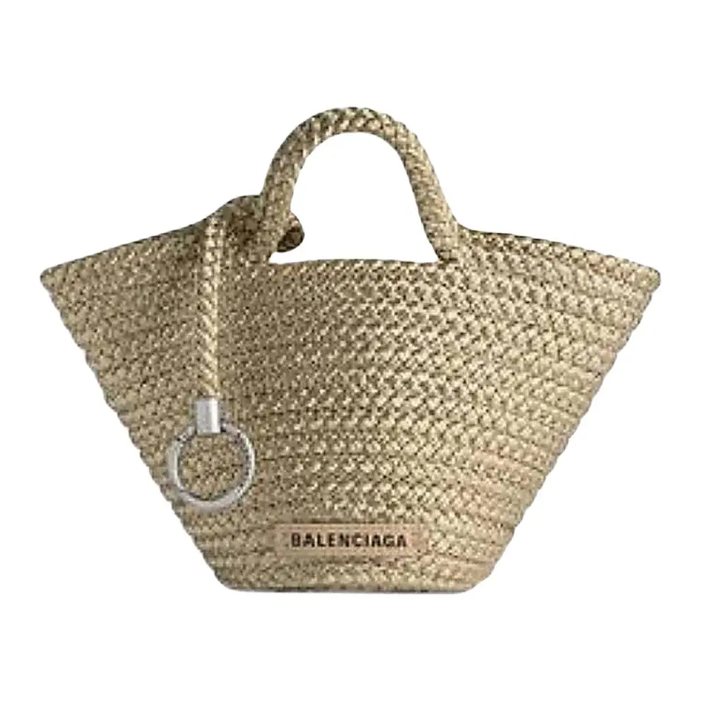 Balenciaga Mini Shoulder Bag for Women – Logo-Embossed Polyester and Lambskin – Beige