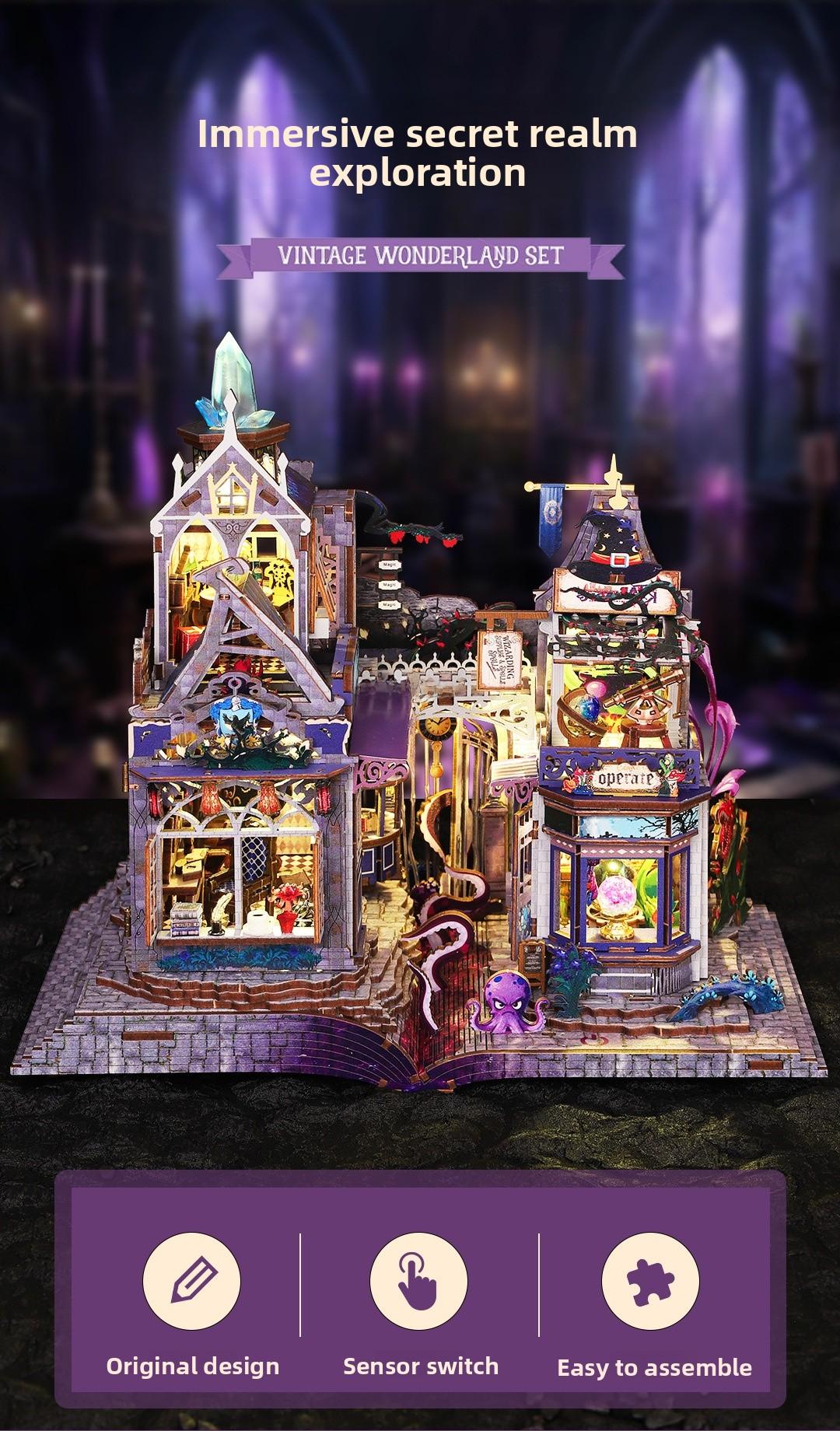 Magic Gate DIY Book Nook Kit - 3D Wooden Puzzle Miniature House with  Light| Enchanted Library Bookshelf Decor| Perfect Creative Gift for Hobbyists & Magic Fans