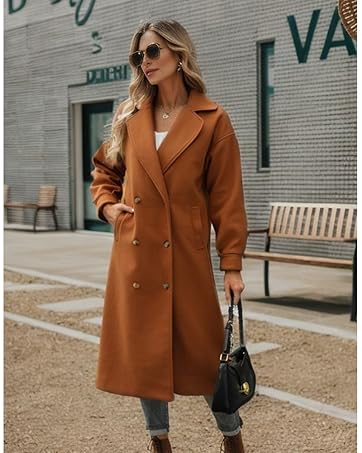 Women's Long Coat Notched Lapel Collar Double Breasted Pea Coat Winter Elegant Wool Blend Over Coats Jackets Women's Long Coat Notched Lapel Collar Double Breasted Pea Coat Winter Elegant Wool Blend Over Coats Jackets