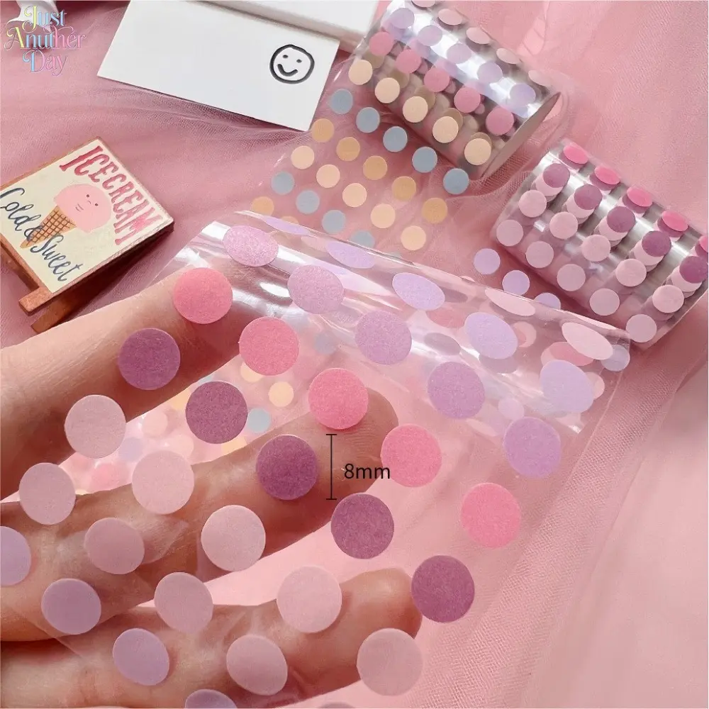 Multi Pastel Tone Dot Decor Tape, Transparent Base Round Dot Adhesive Sticker Roll, Durable No-residue Craft Tape Perfect for Handmade Album, Planner Layout, Diary Decoration and Office File Marking