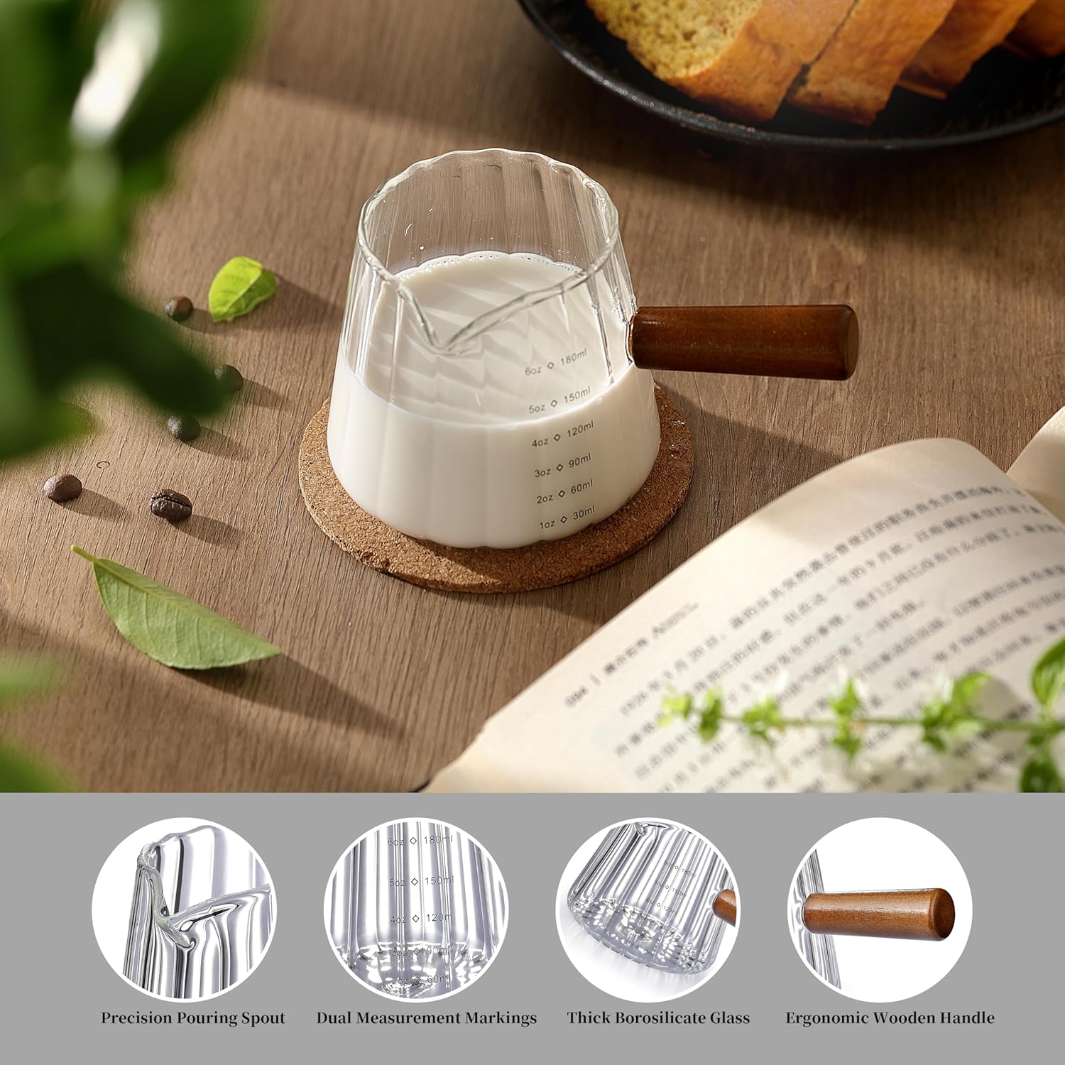 6OZ Espresso Cups Glass,  Espresso Shot Cup With V-Shaped Mouth, Glass Measuring Cup, Markings in both oz & ml