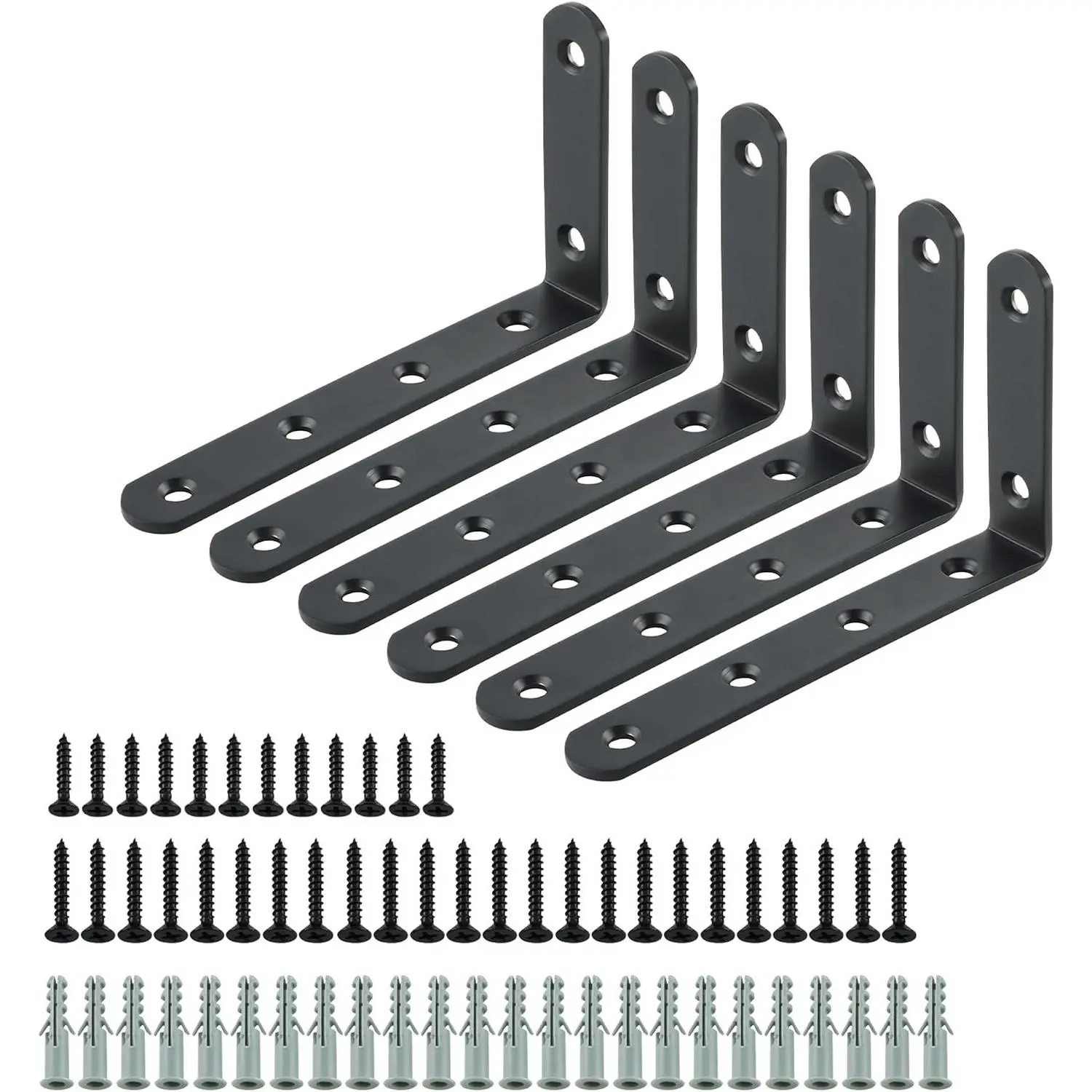 6Pcs Floating Shelf Brackets, Black Heavy Duty L Bracket for Shelves