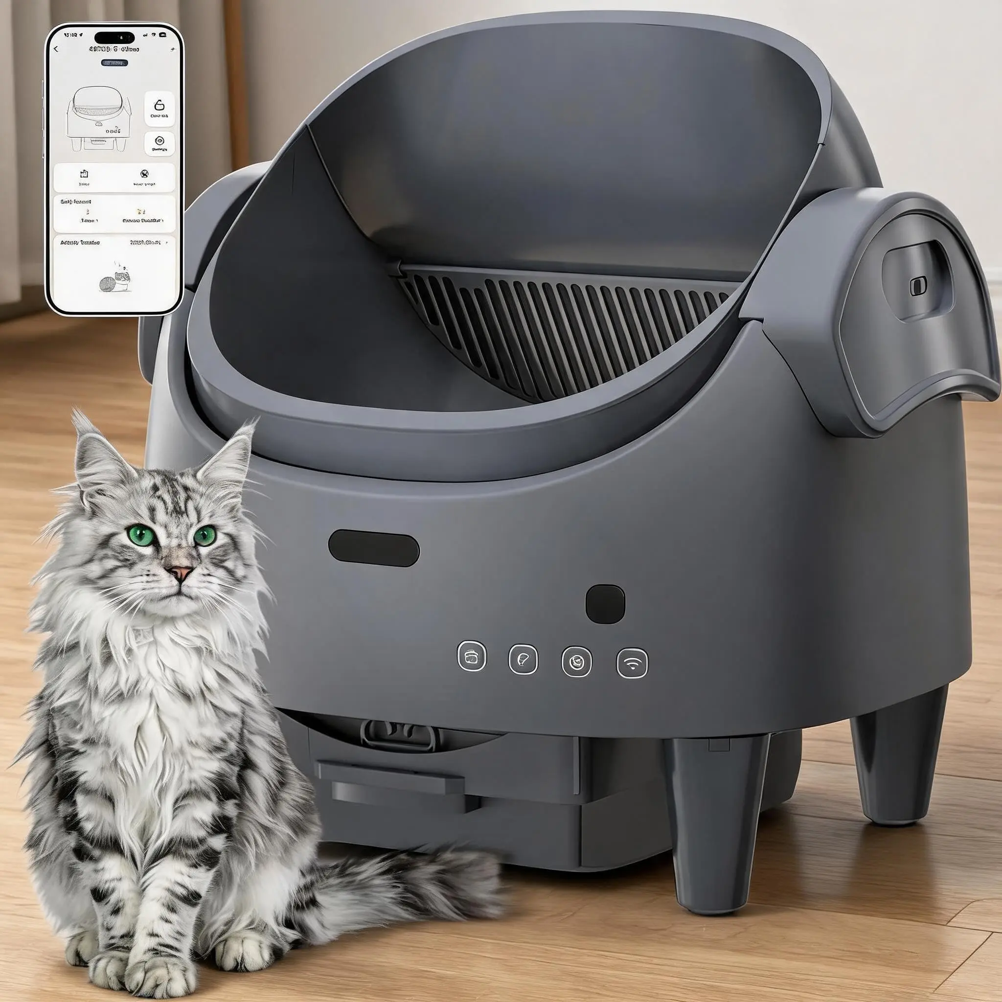 GARVEE Automatic Litter Box, Self-Cleaning Open-Top Cat Litter Box with App Control