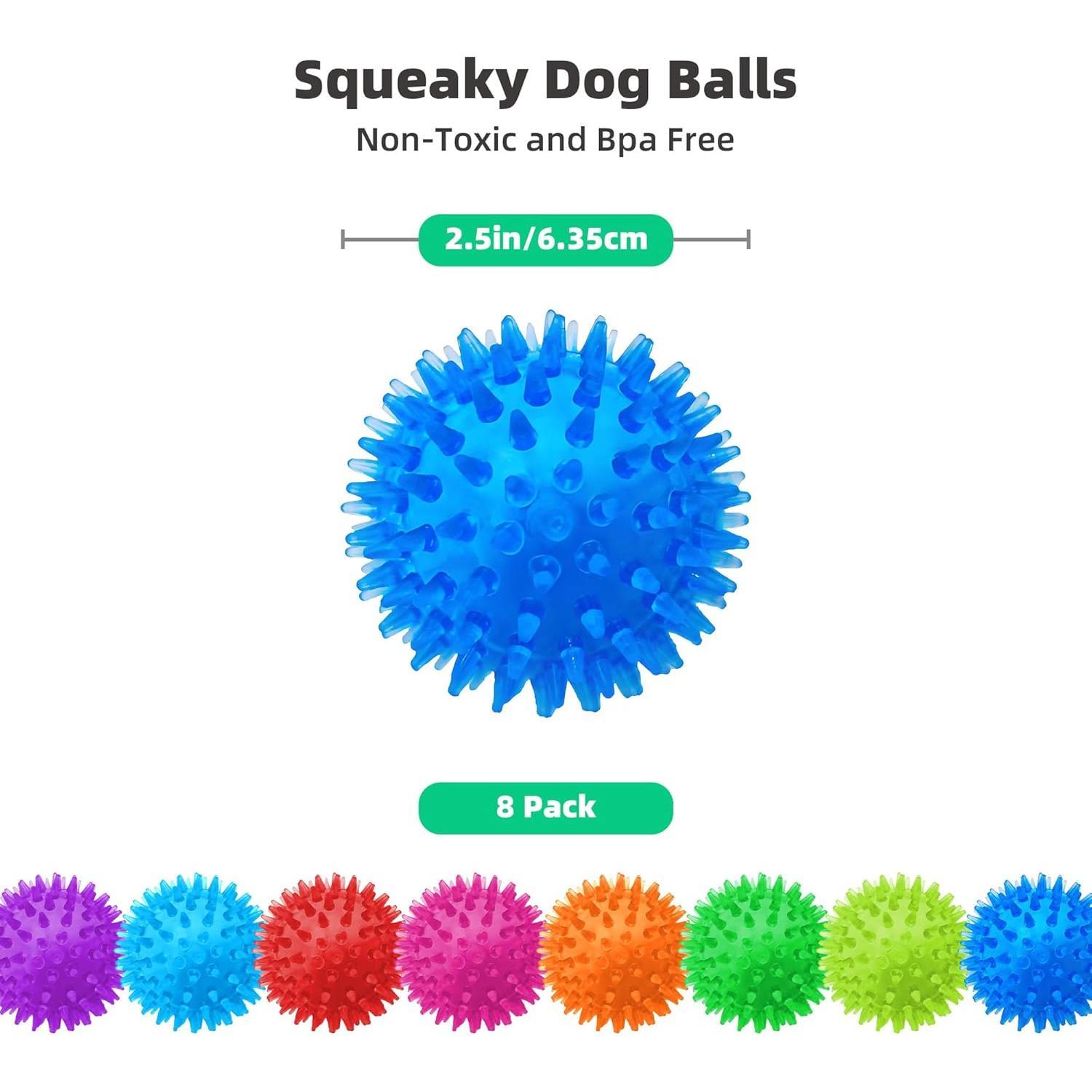 8 Pack 2.5" Squeaky  Balls for Small and Medium Dogs, Spiky Balls for  Puppies
