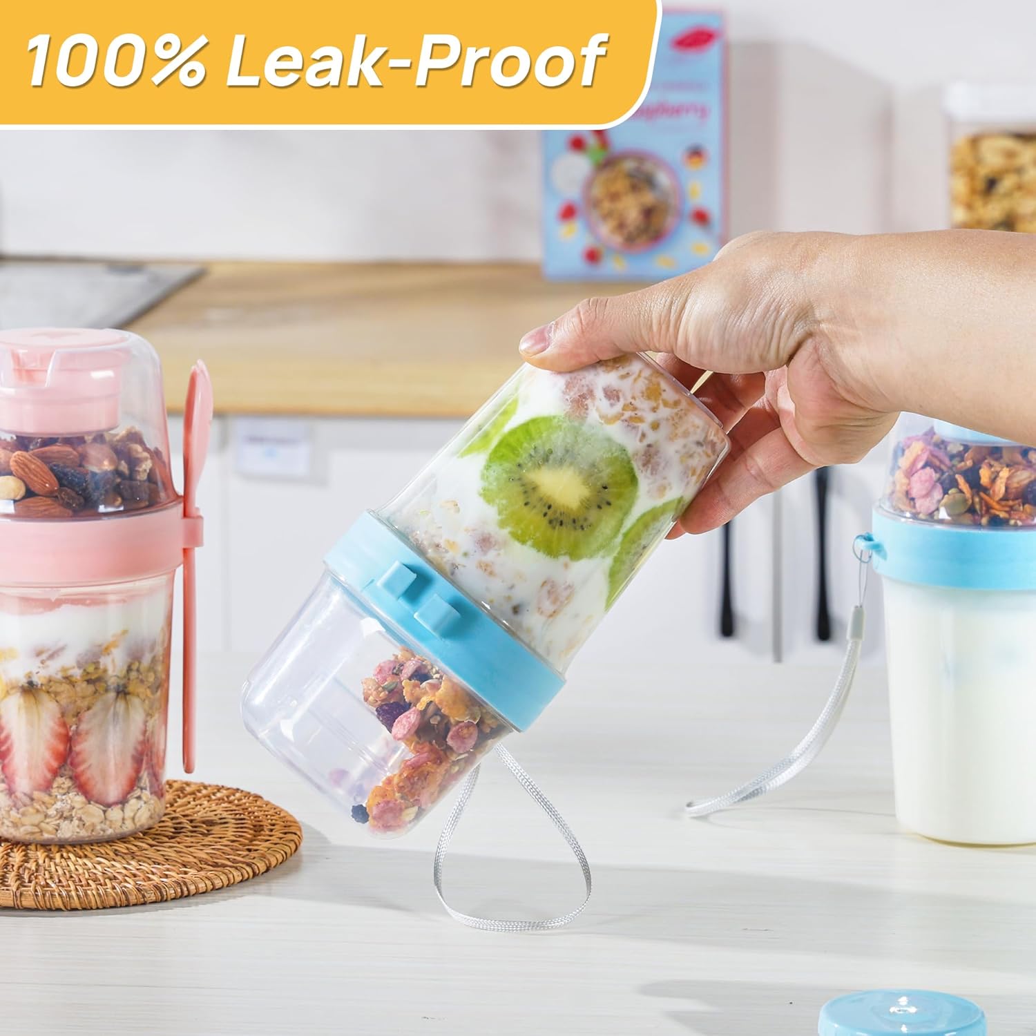 4 yogurt parfait cups, covered yogurt container, overnight oatmeal container, reusable parfait container, small Mei Sen jar for salad, pre-meal preparation, snacks and oatmeal.