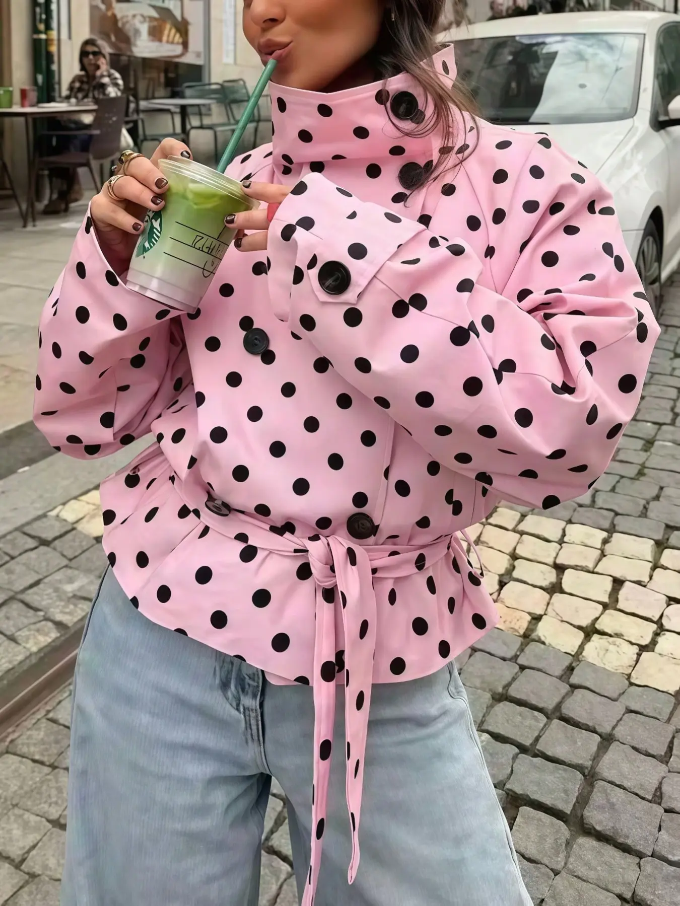 Women's Loose Fit Windbreaker Jacket, Polyester Material, Dual Button Tie Design, Casual Fall Winter Outerwear