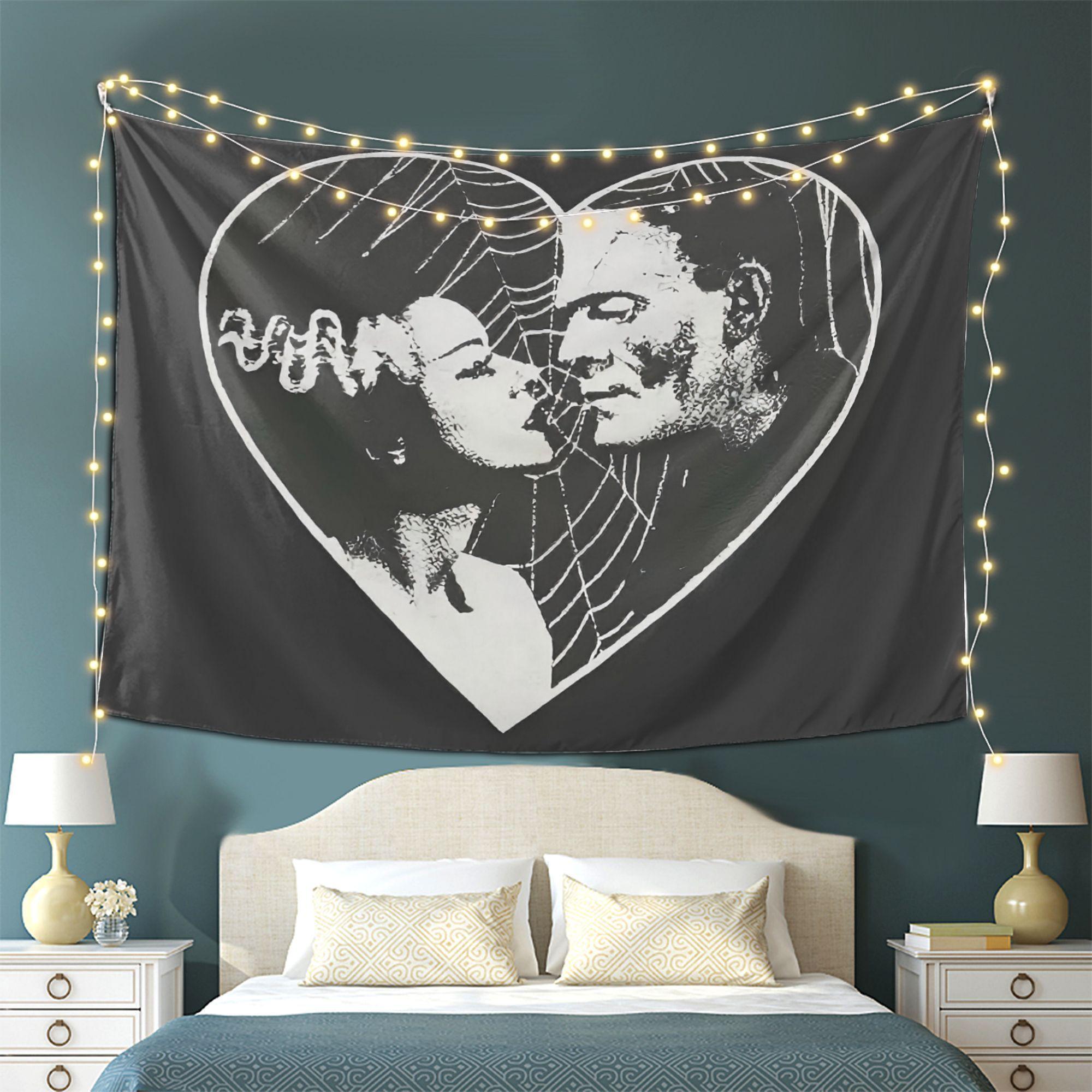 Frankenstein and the Bride Gothic Romantic Pattern tapestry, Interesting Lightweight Decoration wall hanging, dopamine Art tapestry Suitable for living room, bedroom, college dorm, trippy room decor creative gifts,bedroom decorative accessories
